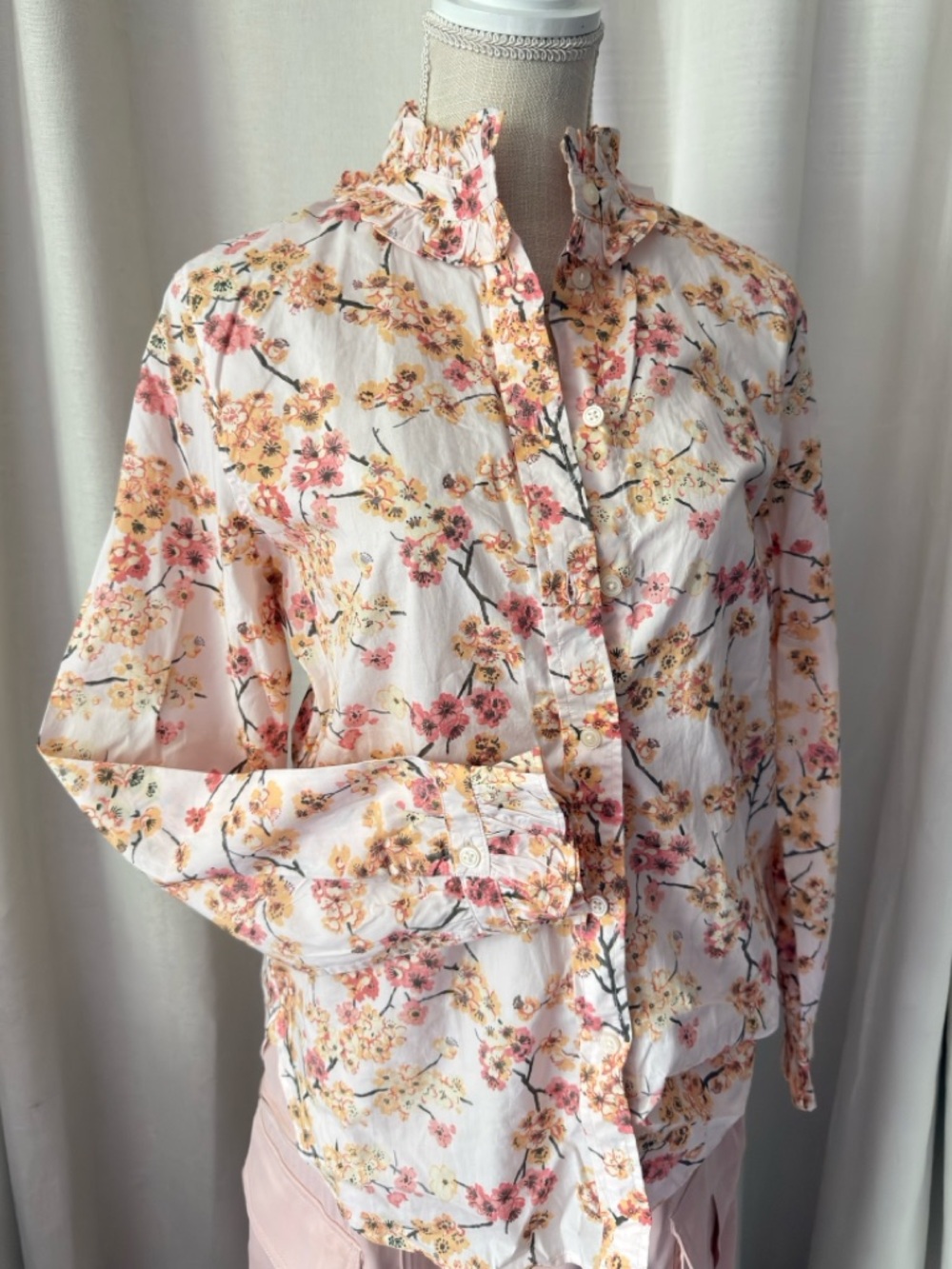 J.Crew Floral Ruffle Collar Button-Up Blouse